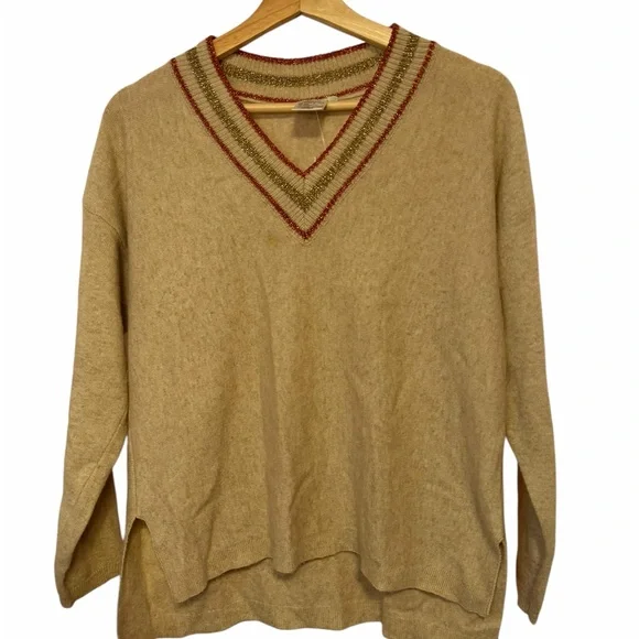 Elegant Tan V-Neck Sweater for Women - Picture 2 of 4